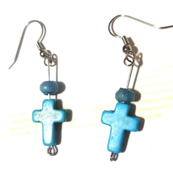 Vintage turquoise cross D'Angelo earrings and choker with extender - Picture 5 of 5